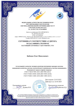 Сертификат соответствия аудитора № ЕАС.04ИБН1.СМ.9309-02